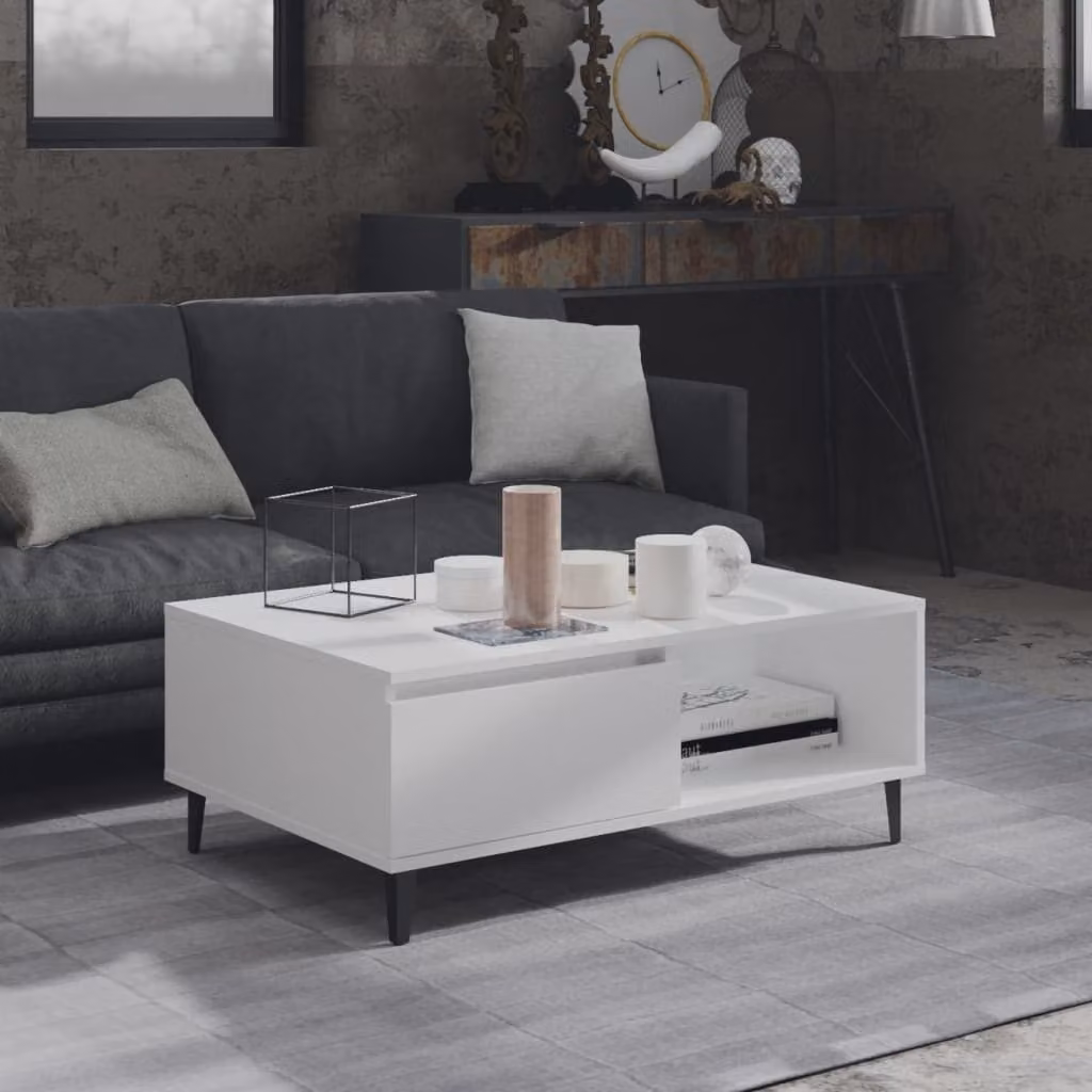 The Living Store tavolino bianco 90x60x35 cm in materiale ligneo