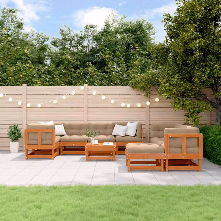 Maison Exclusive - Set da lounge per giardino, 33 pezzi, color marrone cera, legno di pino massello