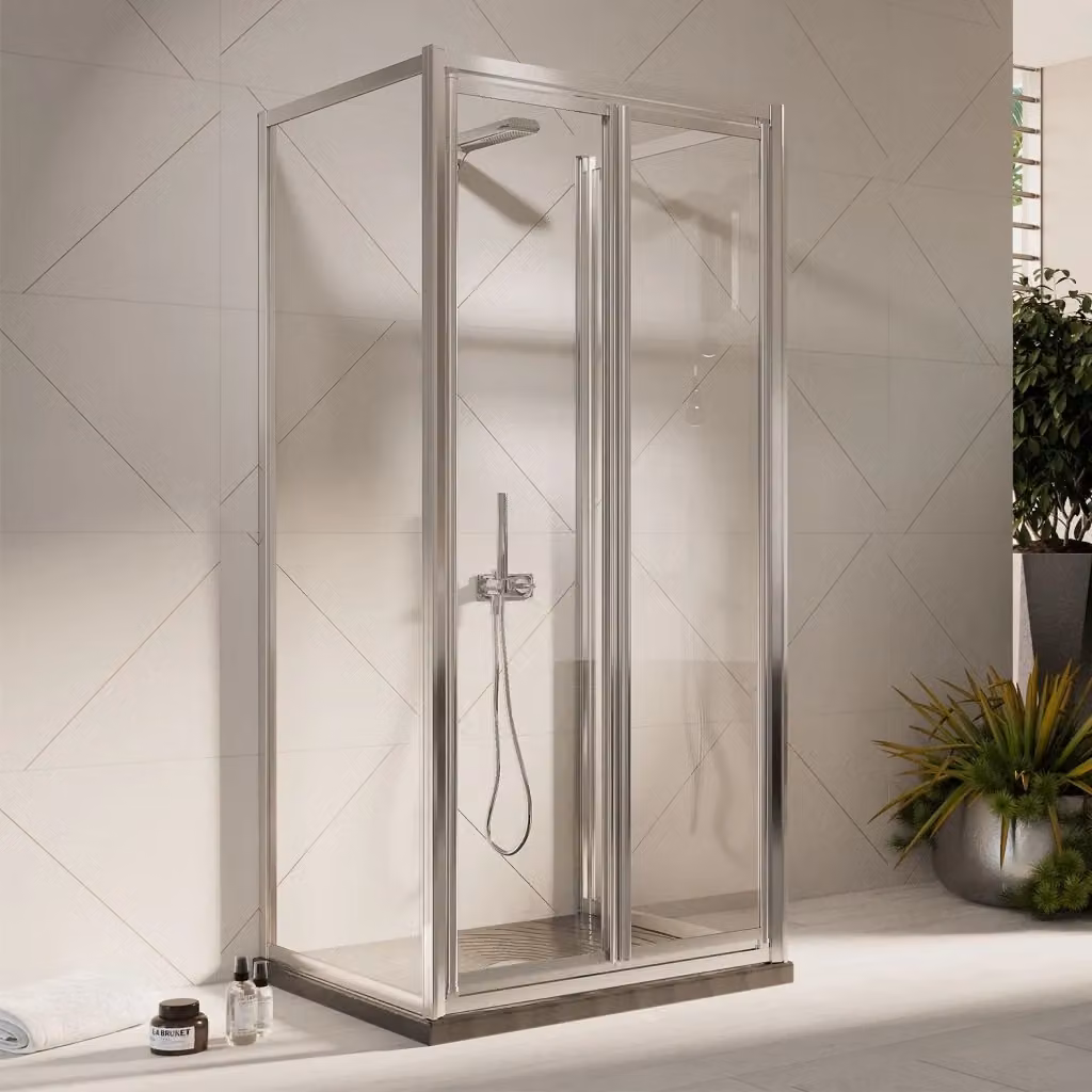 Box Doccia IDRALITE Modello West a 3 Lati con 2 Ante Battenti e 2 Pannelli Fissi, Cristallo Trasparente, L/P/H: 90 x 75 x 198 cm – 2