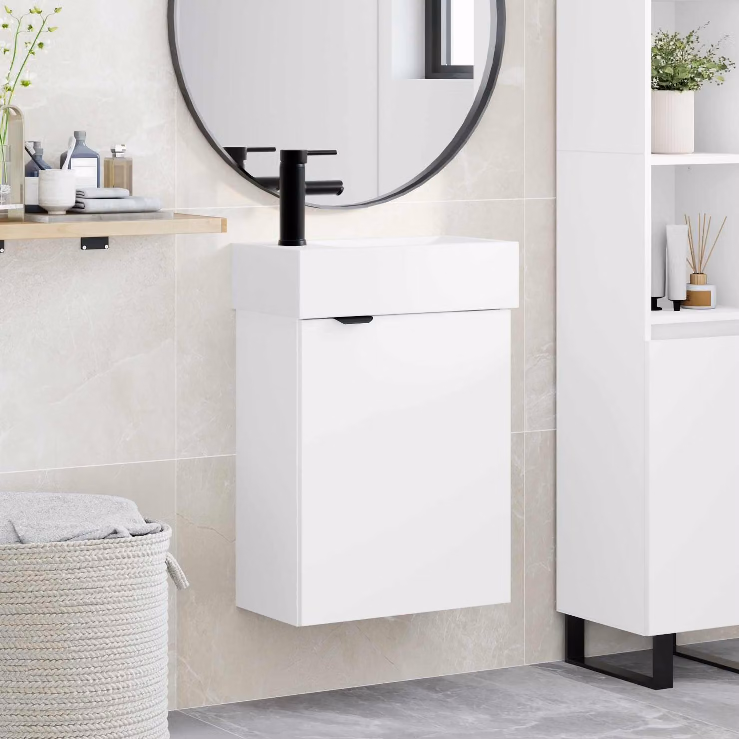 Mobile bagno moderno vidaXL con rubinetto Bianco L: 45,5 cm, P: 22,5 cm, H: 84 cm