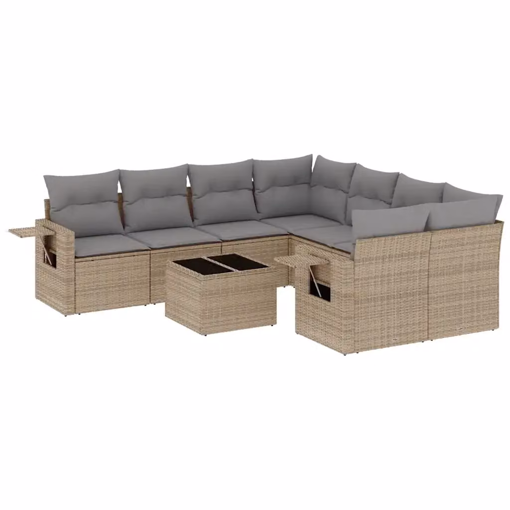 Set Divano da Giardino Moderno VIDAXL in Polyrattan con Cuscini Beige, 9 Pezzi – 2