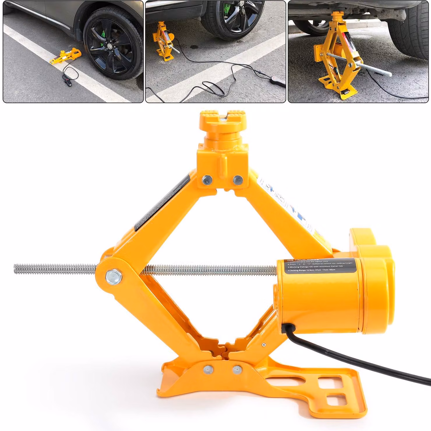 Cric elettrico per auto, portata 3 tonnellate - 12 V. Cric a pantografo elettrico - acciaio legato
