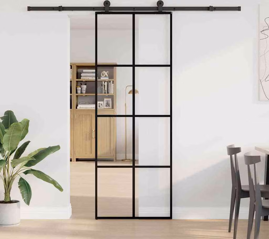 Porta Scorrevole con Ferramenta 76x205cm Vetro ESG Alluminio