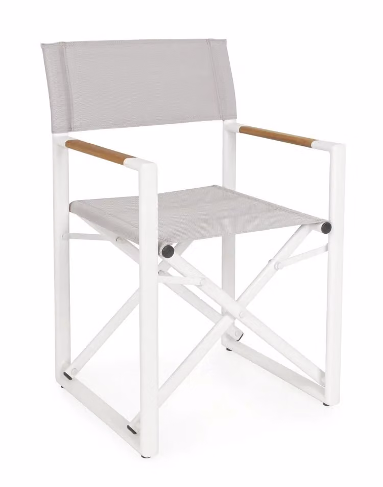 Set di sedie regista LAGUN in alluminio bianco e seduta grigio chiaro