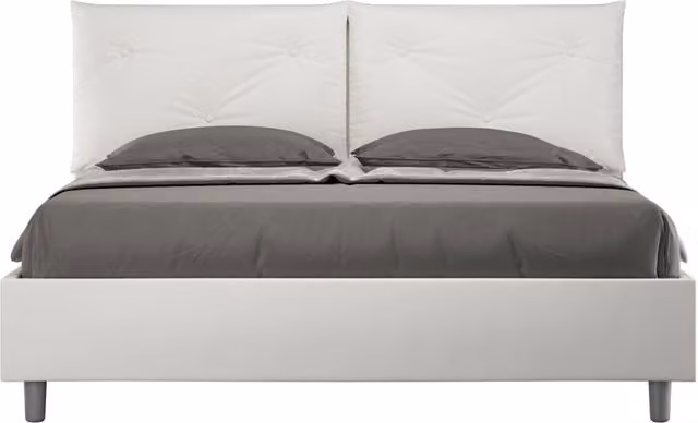 Letto Matrimoniale Appia Giordanoshop Bianco con Rete e Contenitore con Alzata Imbottito in Similpelle L/P/H: 160 x 200 x 110 cm – 1