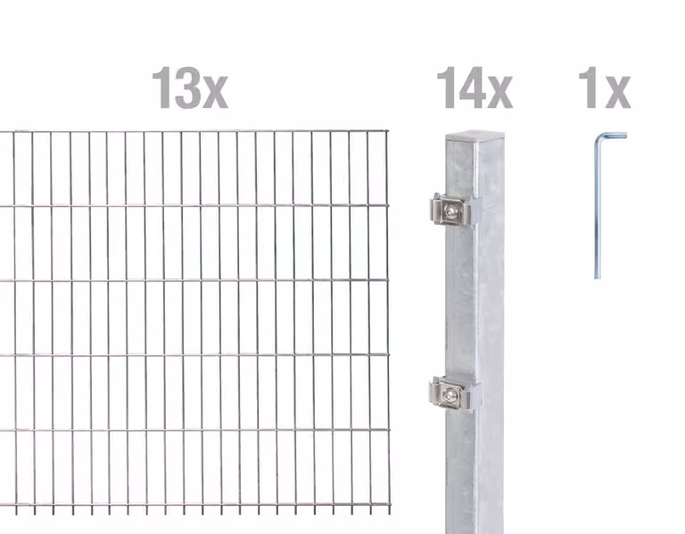 Alberts 656768 Recinzione a doppia rete metallica come set completo di 28 pezzi, zincato a caldo, altezza 80 cm, lunghezza 26 m