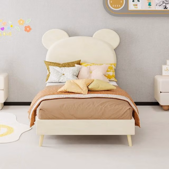 letto imbottito tessuto e metallo beige 90 x 200 cm