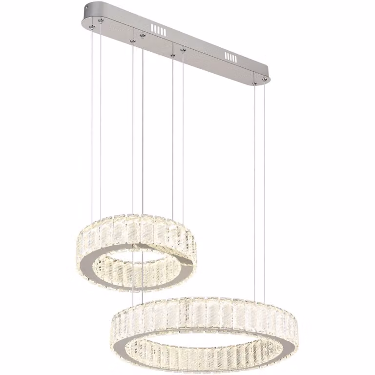 Globo Lighting lampada a sospensione in metallo cromato, cristalli K5 trasparenti, anello cromato, cavo in PVC trasparente, dimmerabile, diversi livelli tramite interruttore a parete, colori fissabili, funzione memoria, luce notturna, altezza riducibile,