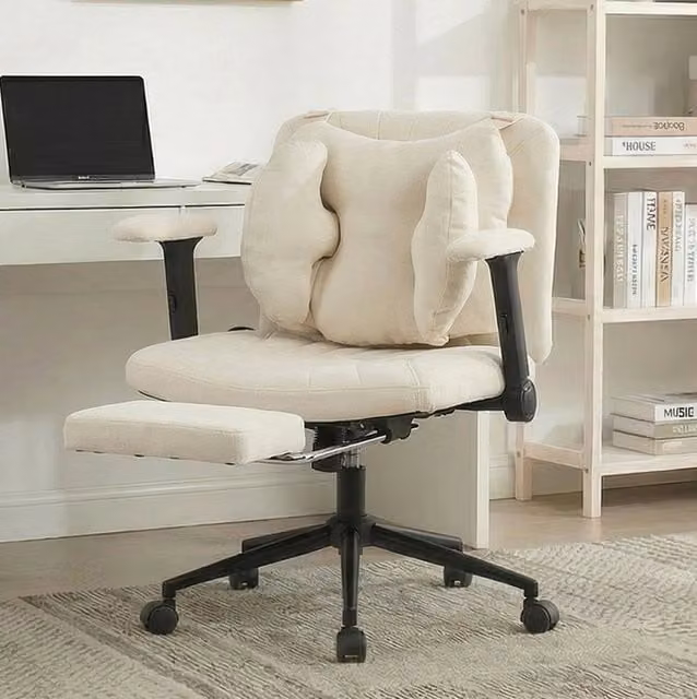 Sedia da ufficio girevole 80x53x86 cm beige con poggiapiedi