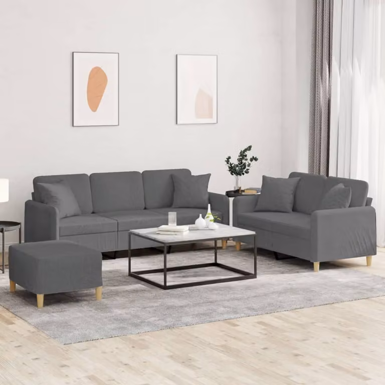 Maison Exclusive - Set divano a 3 pezzi con cuscini in tessuto grigio scuro