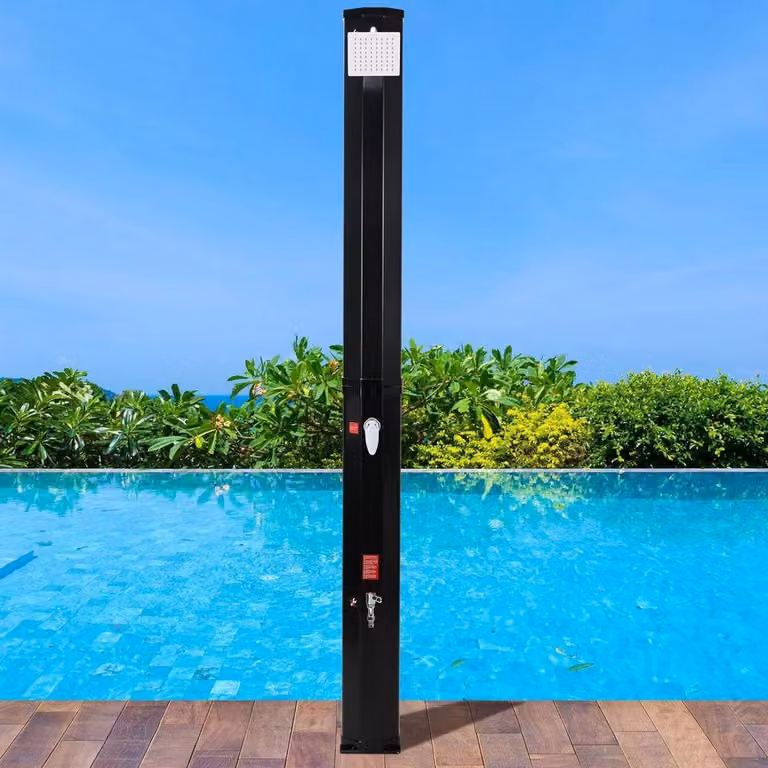 Doccia da esterno autoportante - Nero e argento - Doccia da giardino - Doccia sauna - Soffione solare a 360° con doccia a pedale - Regolazione della temperatura fino a 60 °C - Con copertura - 60 L