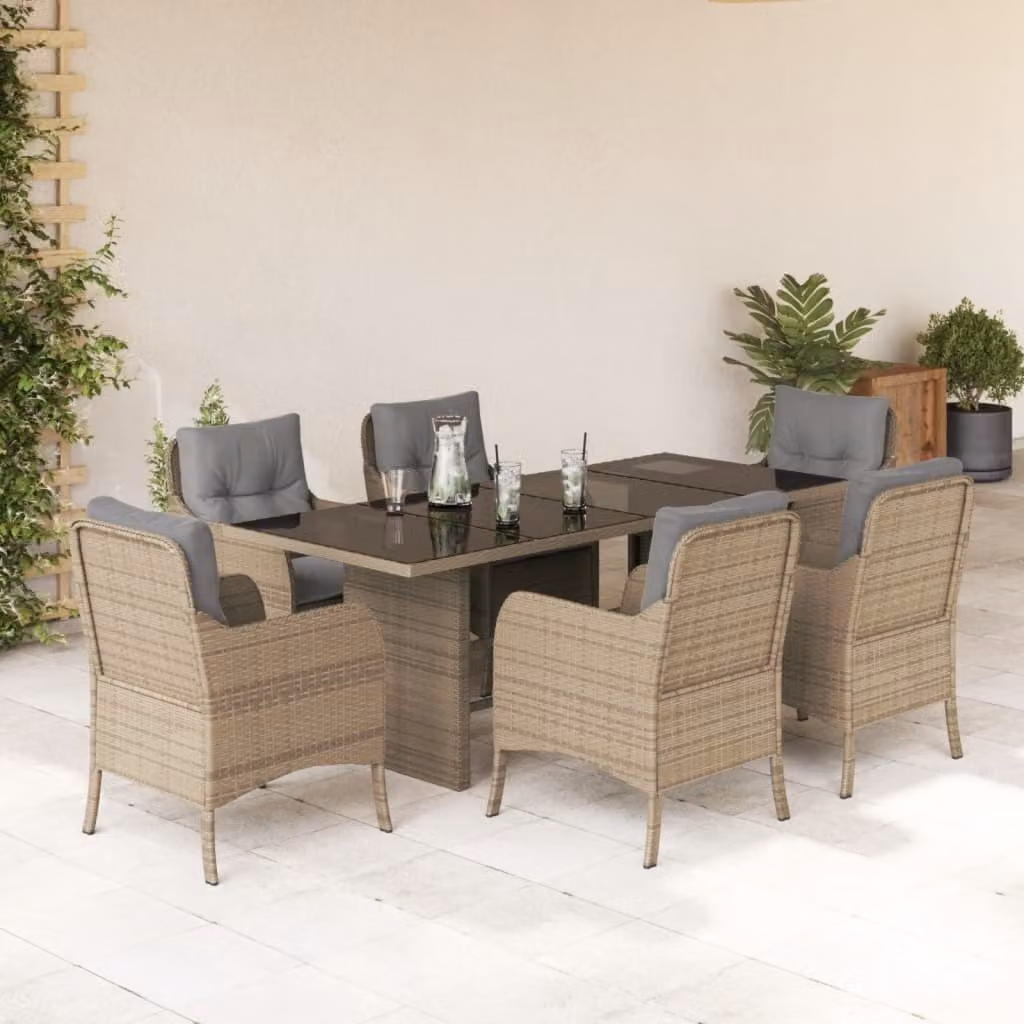 Maison Exclusive - Set da Pranzo da Giardino 7 pz con Cuscini Beige in Polyrattan