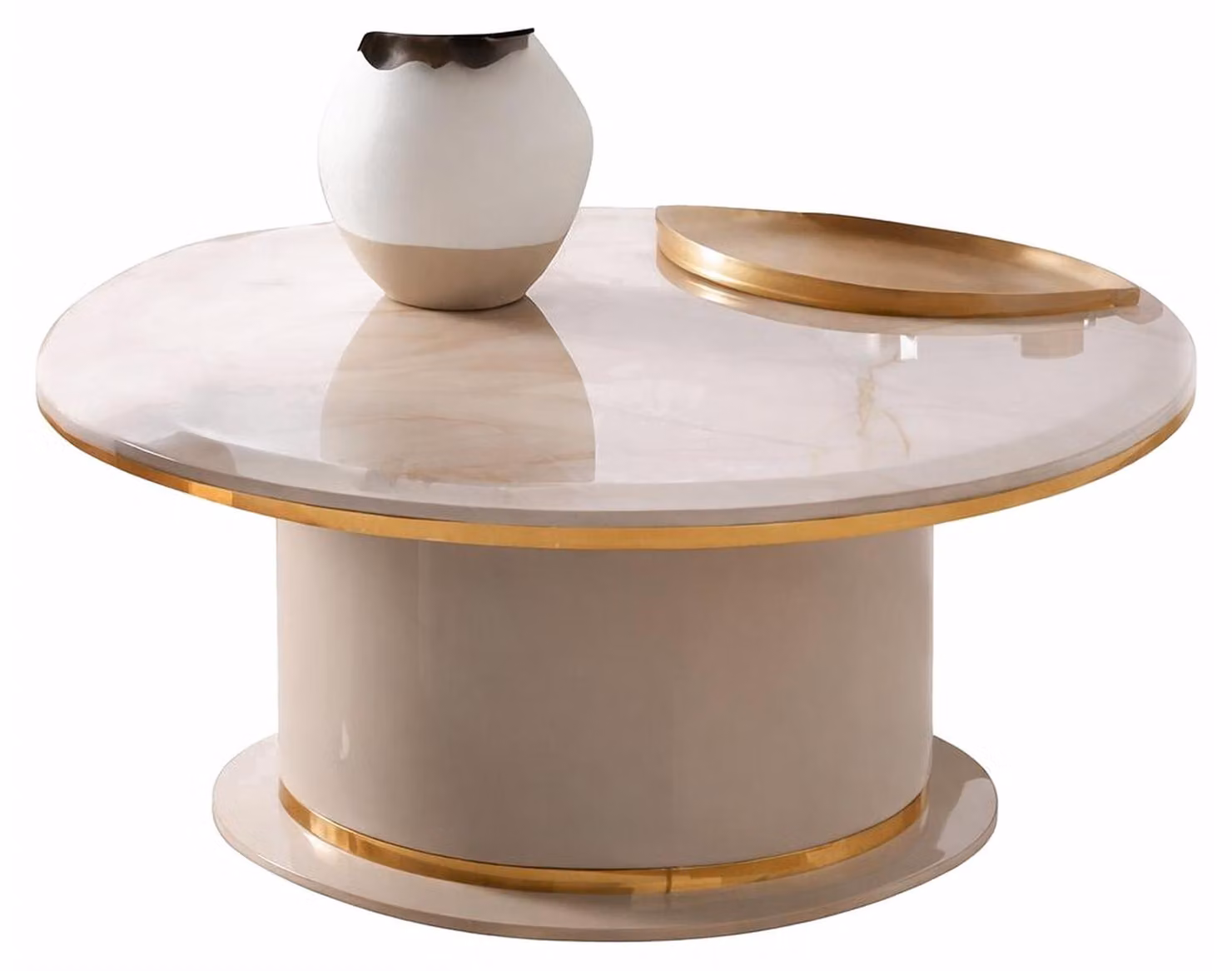 Elegante tavolino da salotto con dettagli dorati e design moderno