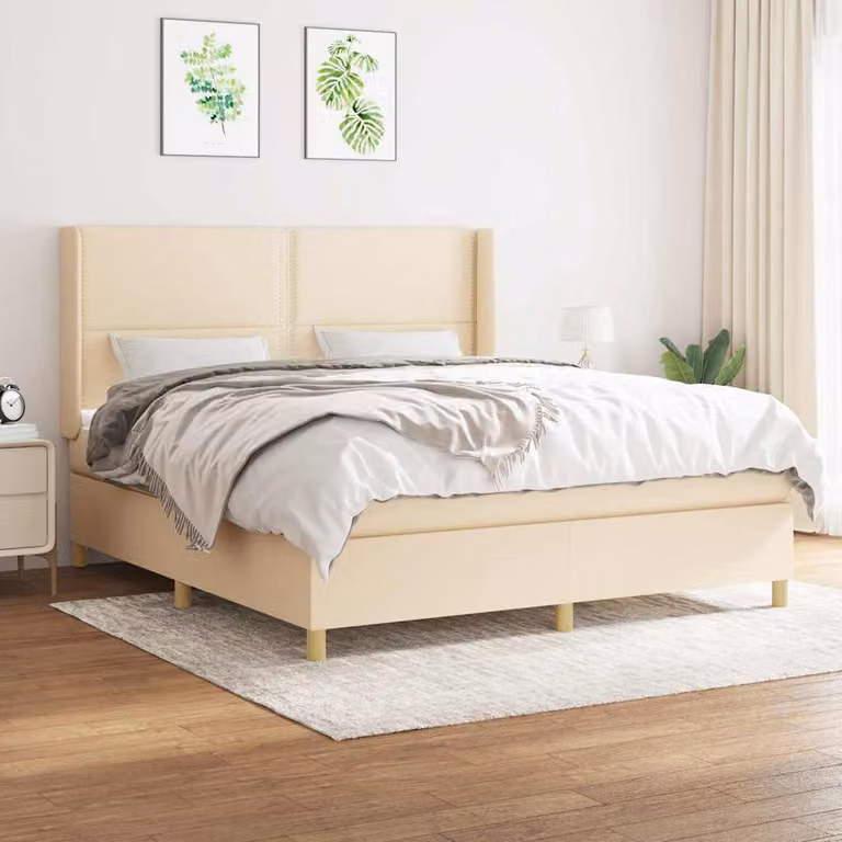 vidaXL Giroletto a Molle con Materasso Ibrido in Tessuto Beige e Bianco L/P: 180 x 200 cm
