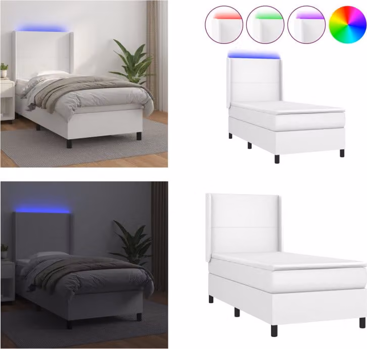 vidaXL Letto a molle con materasso e LED bianco 80x200 cm in Pelle finta - Letto a molle - Boxspringbetten - Bett - Betten