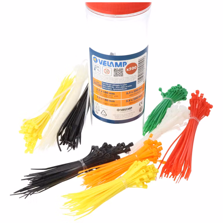 Assortimento Velamp di 500 fascette in nylon colorate