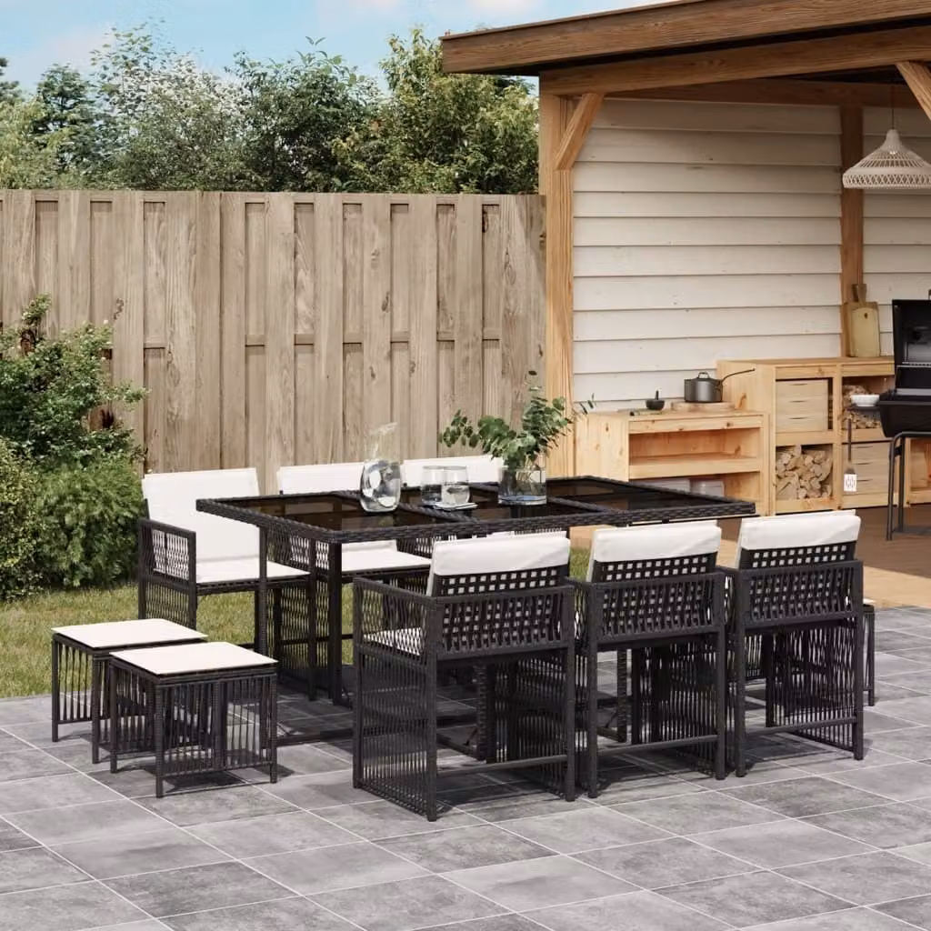 Maison Exclusive - Set da Pranzo da Giardino 11 pz con Cuscini in Polyrattan Nero