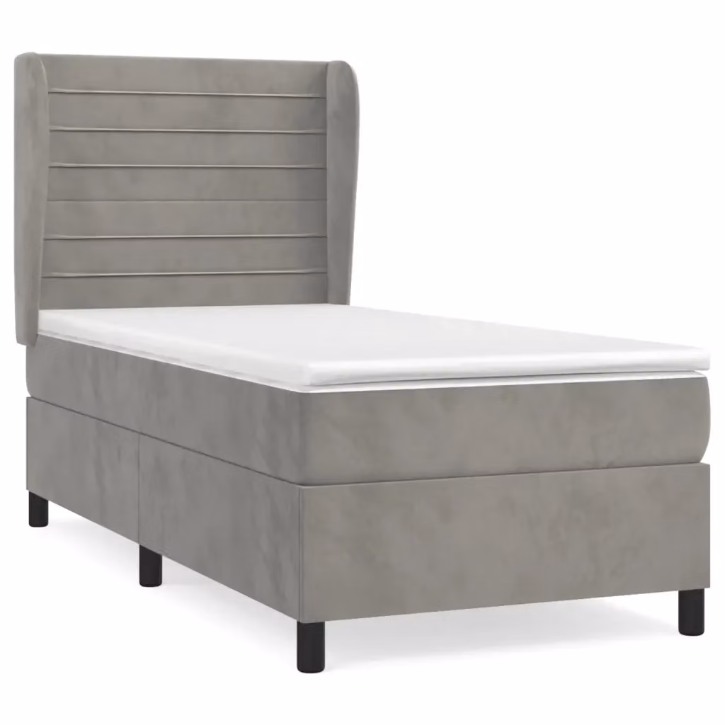 vidaXL Giroletto a Molle con Materasso in Velluto Grigio Chiaro L/P/H: 90 x 200 x 128 cm – 2
