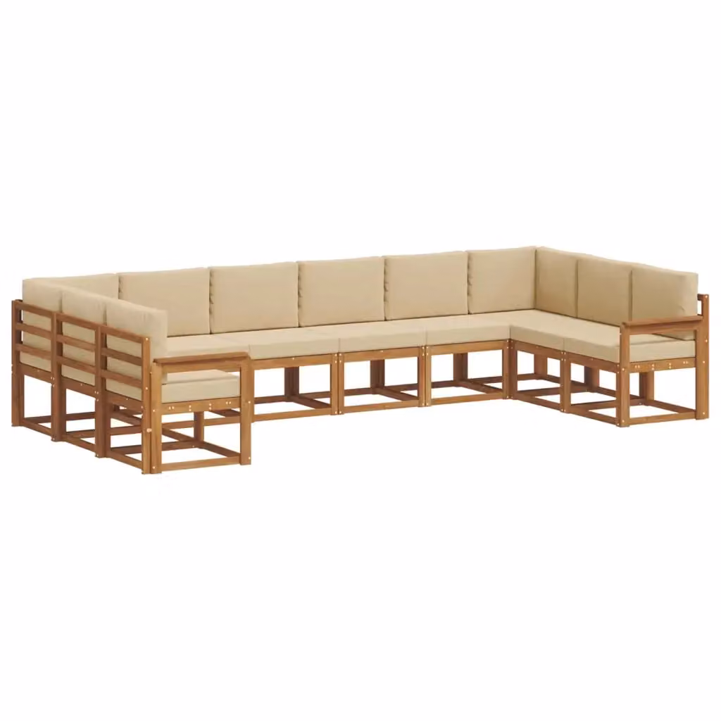 Set di divani da esterno a L vidaXL in legno di acacia con cuscini, Beige e Marrone – 2