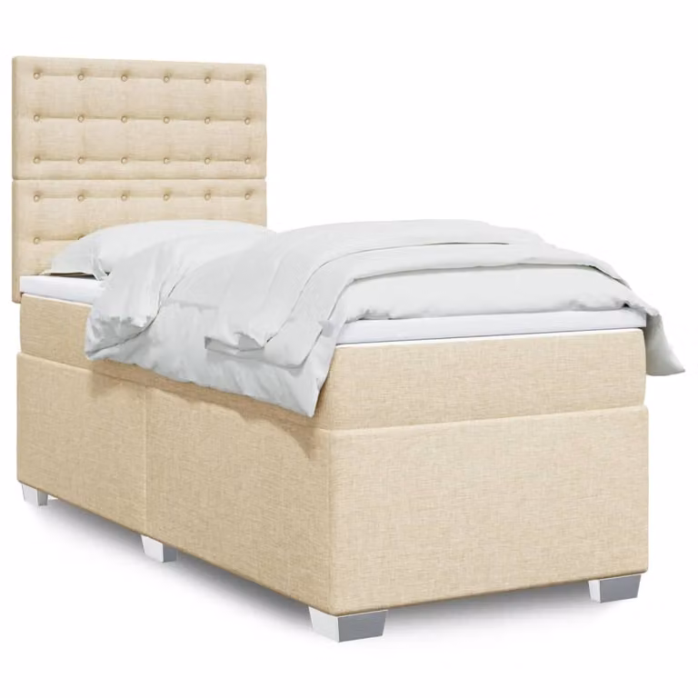 vidaXL Giroletto a Molle con Materasso Ibrido in Tessuto Beige e Bianco L/P/H: 90 x 200 cm