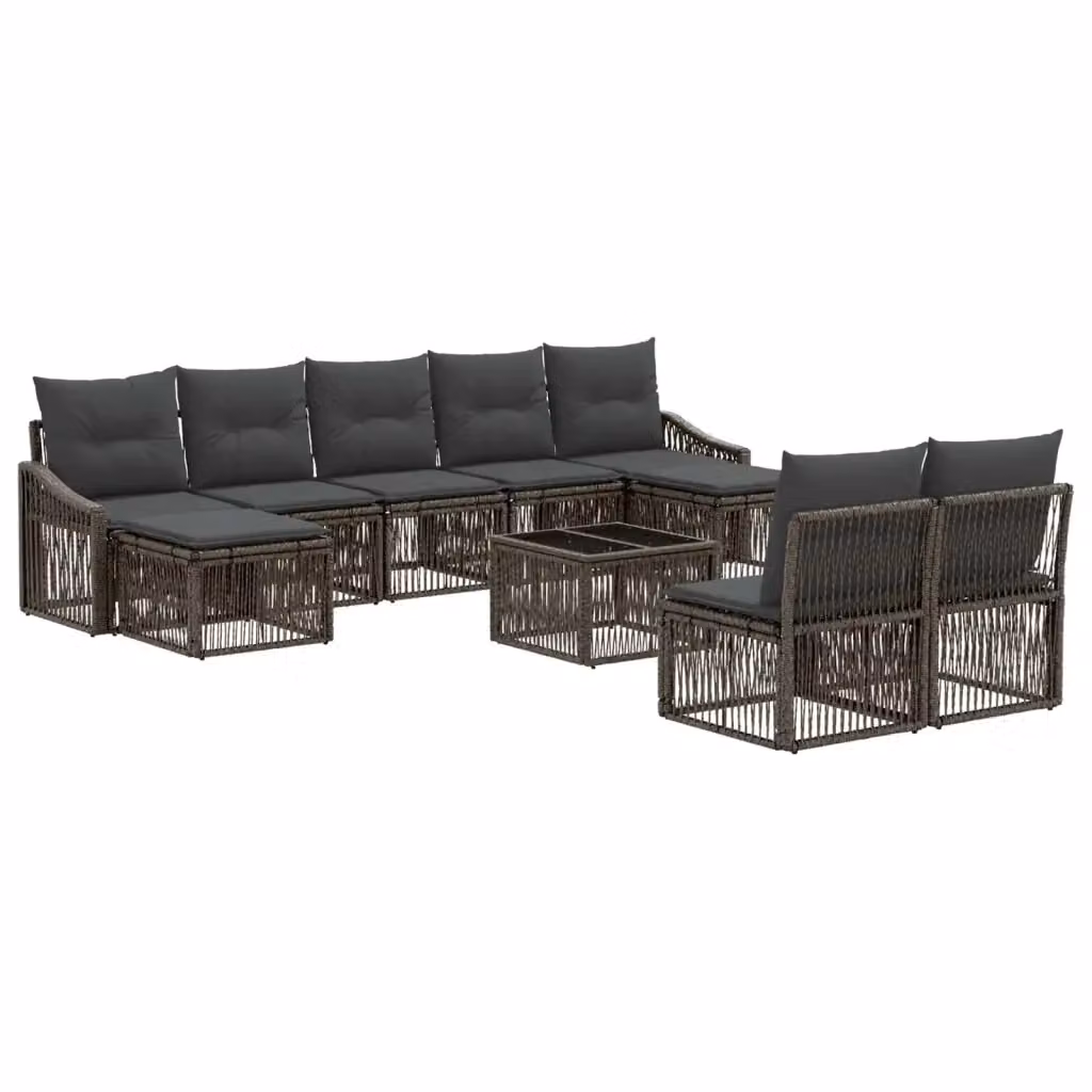 Set Divano da Giardino vidaXL 10 Pezzi Grigio con Poltrone, Tavolino e Cuscini in Polyrattan e Acciaio – 2