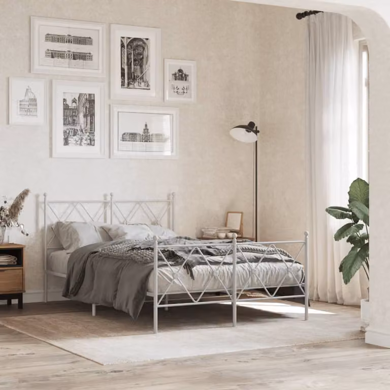 vidaXL Giroletto in Metallo Bianco con Testiera e Pediera L/P: 120 x 200 cm
