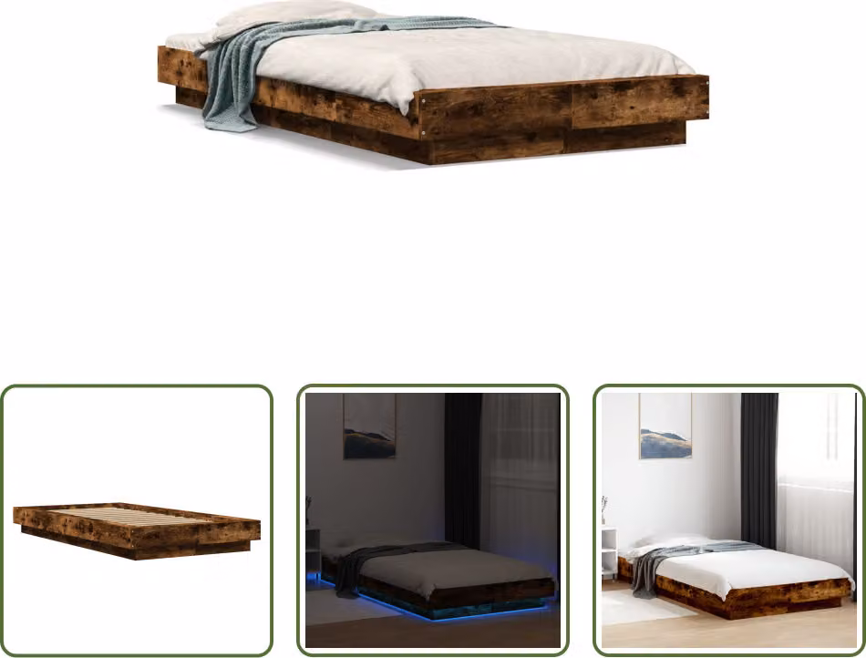 The Living Store Giroletto con LED rovere fumé 90x200 cm Materiale in legno