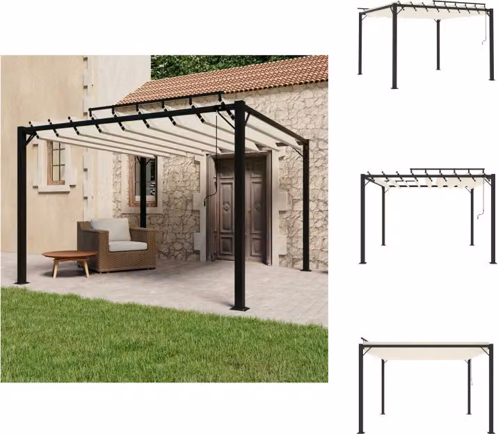 vidaXL Padiglione con tetto a doghe 3x3 m in tessuto crema e alluminio - Padiglioni e tende per feste