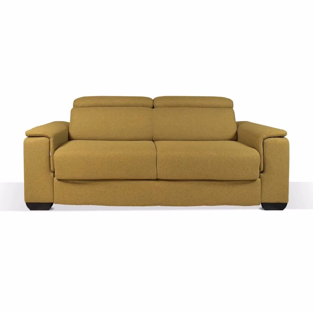 Divano letto Mercurio a 3 posti colore giallo senape con funzione letto e poggiatesta regolabile L: 210 cm, P: 94 cm, H: 90 cm – 2