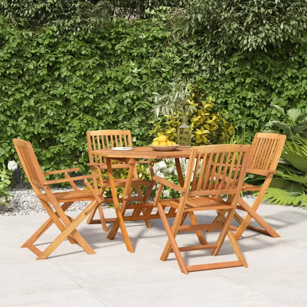 Set da Pranzo per Giardino 5 pz in Legno di Acacia Marrone con Tavolo Rotondo e Sedie Pieghevoli DESIGN IN – 2