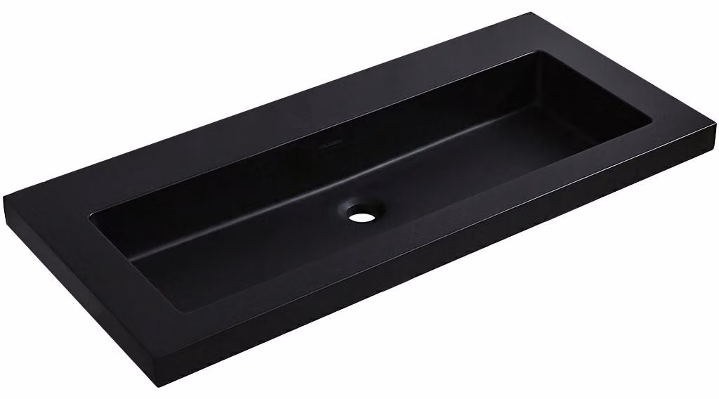 CERANO - Lavabo in marmo colato Ovo - con troppopieno - nero opaco - 100,5x46,5 cm