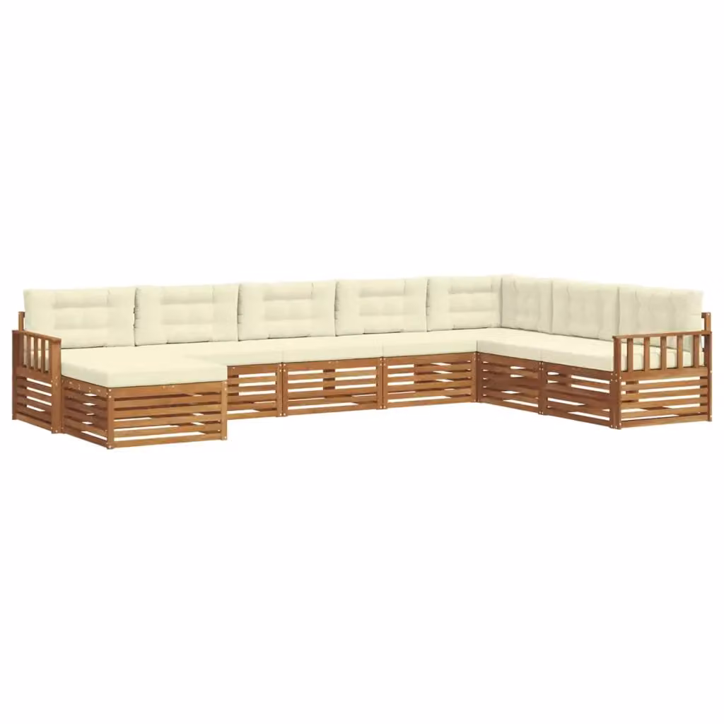 Set di divani da esterno a L vidaXL in legno di acacia con cuscini beige e bianchi, 8 pezzi – 2