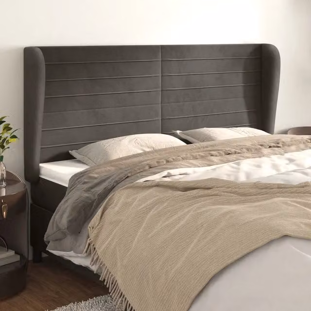 Testiera con Orecchie Design Mania in Velluto Grigio, L: 203 cm, P: 23 cm, H: 118/128 cm – 1