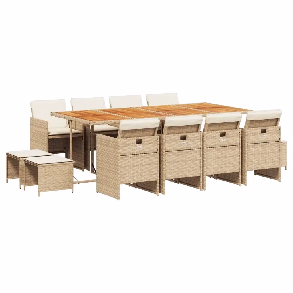 vidaXL Set da Pranzo da Giardino 13 pz in Polyrattan con Cuscini Beige e Legno di Acacia – 2