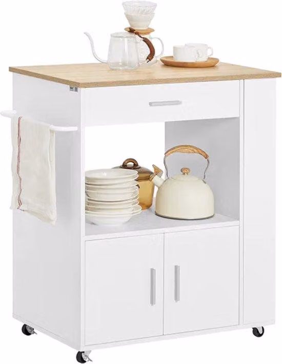 Carrello da cucina - Design moderno - Bianco/tonalità del legno - 1-2 persone