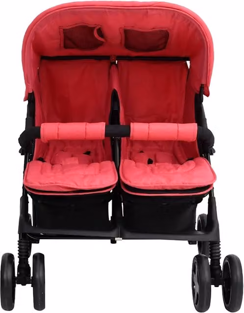 Passeggino Gemellare Pieghevole vidaXL in Acciaio e Tessuto Rosso