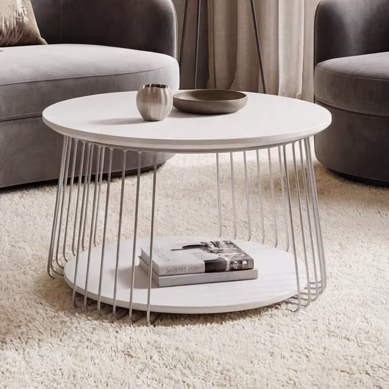Tavolino MCA HWC-P60, tavolino tavolino lounge, metallo MDF rotondo Ø 70cm ~ bianco