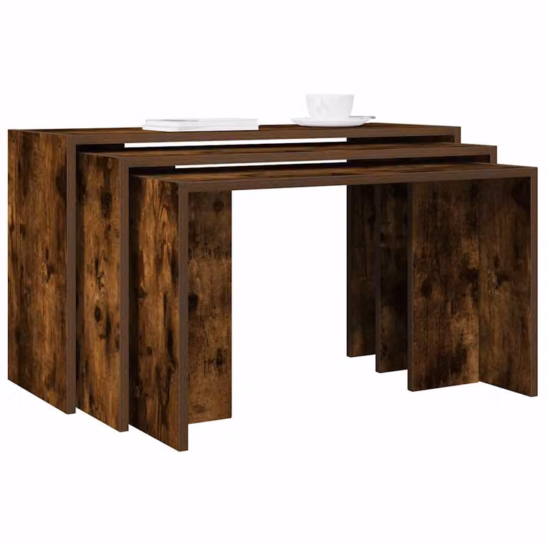 Set di 3 tavolini impilabili vidaXL in legno multistrato e MDF colore rovere fumo per soggiorno
