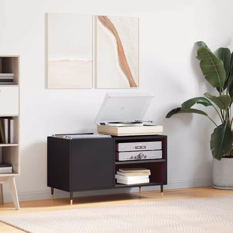 vidaXL Mobile Porta Dischi Nero in Legno e Metallo, Stile Industriale, L 85 cm x P 38 cm x H 48 cm