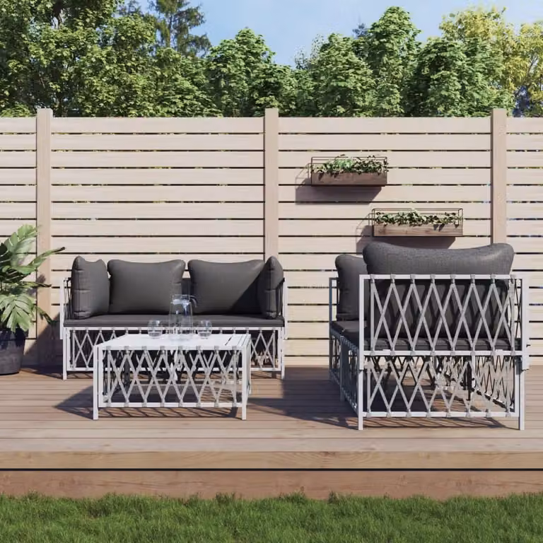 Maison Exclusive - Set da giardino da 5 pezzi con cuscini, bianco e acciaio