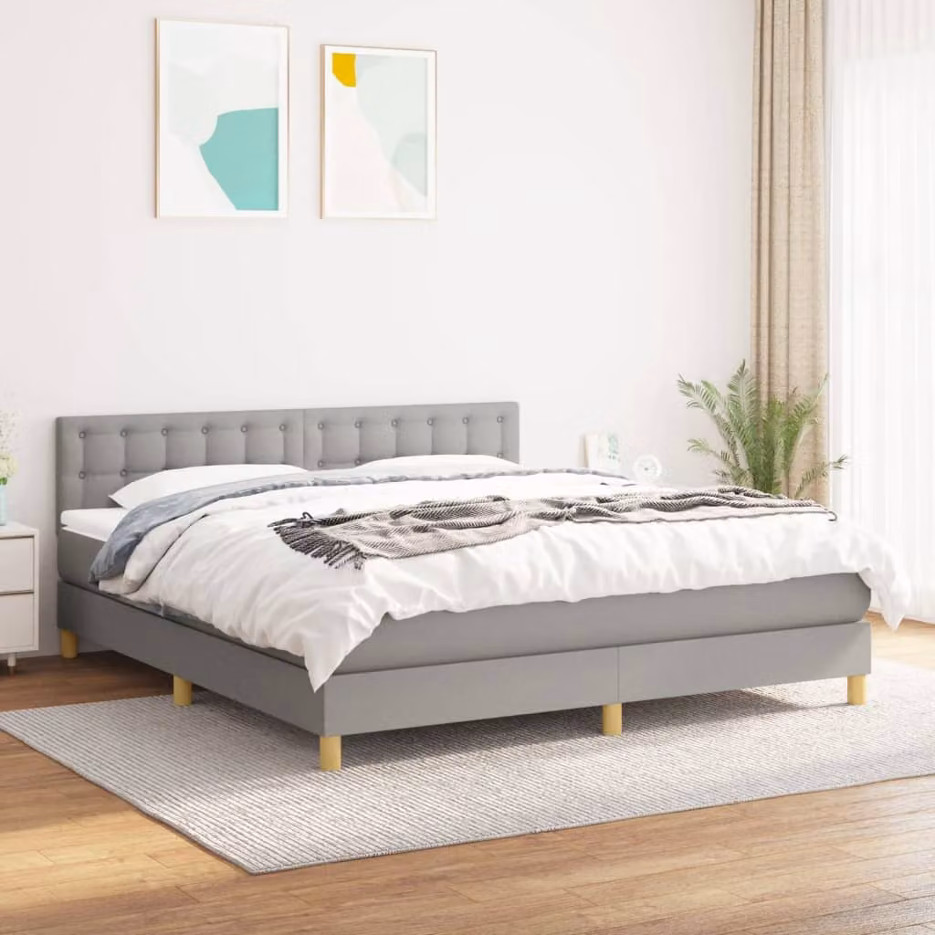 vidaXL Giroletto a Molle Ibrido con Materasso in Tessuto Grigio Chiaro e Bianco L/P/H: 200 x 180 x 203 cm