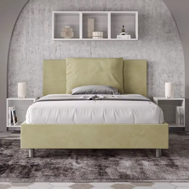 Letto contenitore Antea queen size imbottito in microfibra colore verde L: 150 cm, P: 210 cm