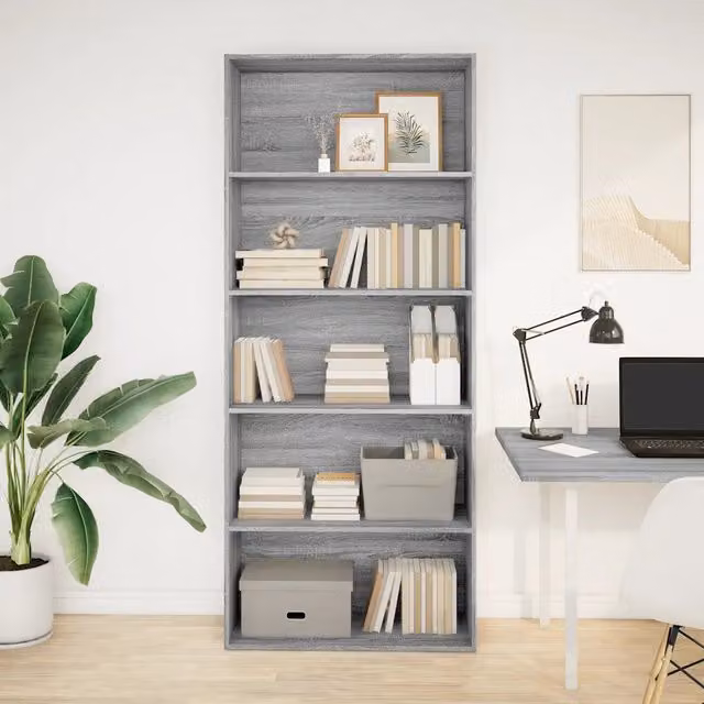 Libreria a parete vidaXL in legno grigio per soggiorno L: 80 cm, P: 30 cm, H: 189 cm – 1