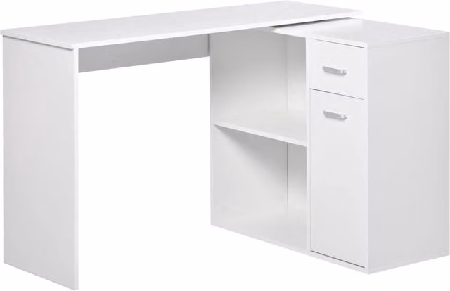 Scrivania Angolare HMC Bianca con Cassettiera e Scaffale Girevole in MDF Opaco L: 173 cm, P: 70 cm, H: 74 cm