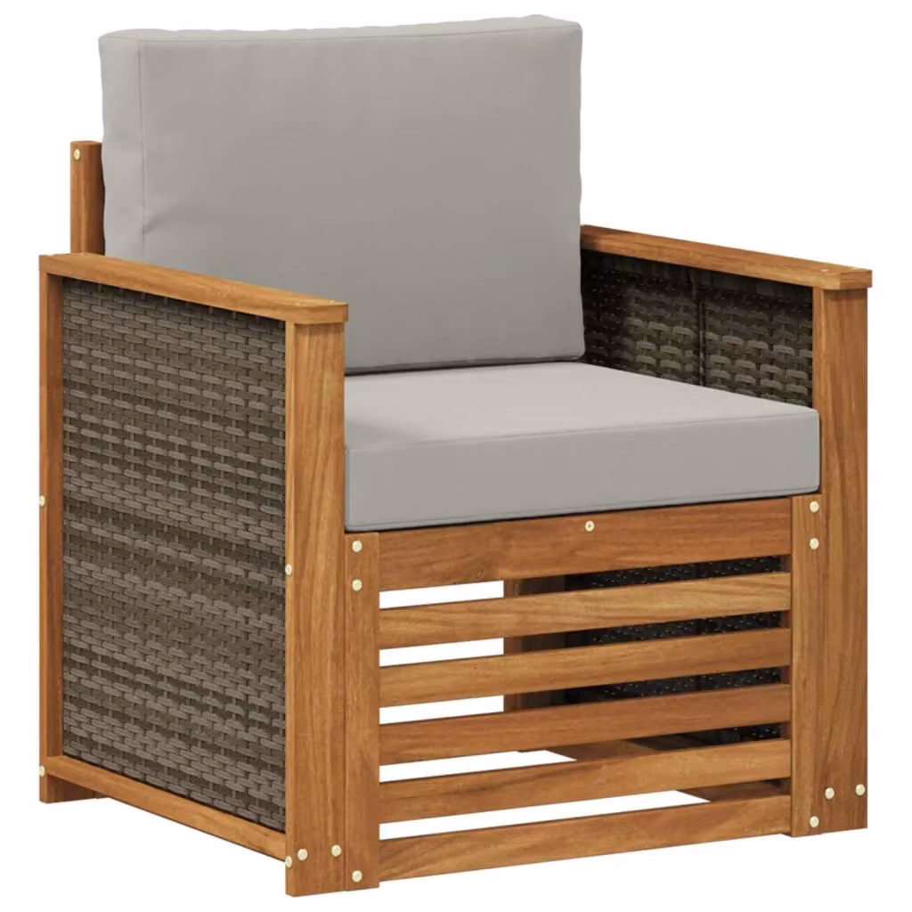 Divano centrale componibile per esterno Naturale 801735 in legno di acacia con cuscini beige e grigio