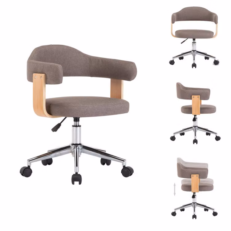 vidaXL Sedia da ufficio girevole in legno curvato e tessuto taupe - Sedie da ufficio