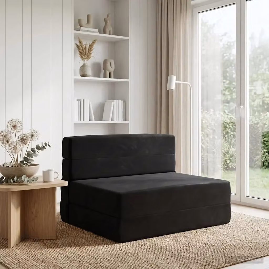 Divano letto singolo pieghevole moderno in tessuto nero con imbottitura in schiuma L: 70 cm, P: 80 cm, H: 60 cm – 2