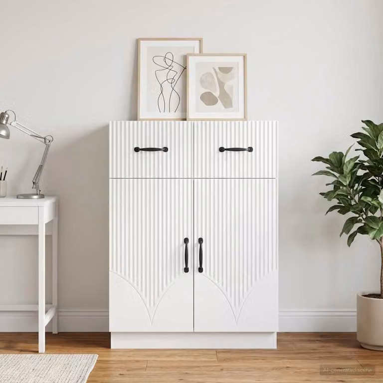Credenza moderna vidaXL in legno ingegnerizzato bianco L: 66 cm, P: 34,5 cm, H: 87 cm