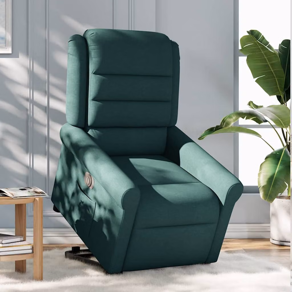 vidaXL Poltrona Alzapersona Reclinabile Elettrica Verde Scuro Tessuto