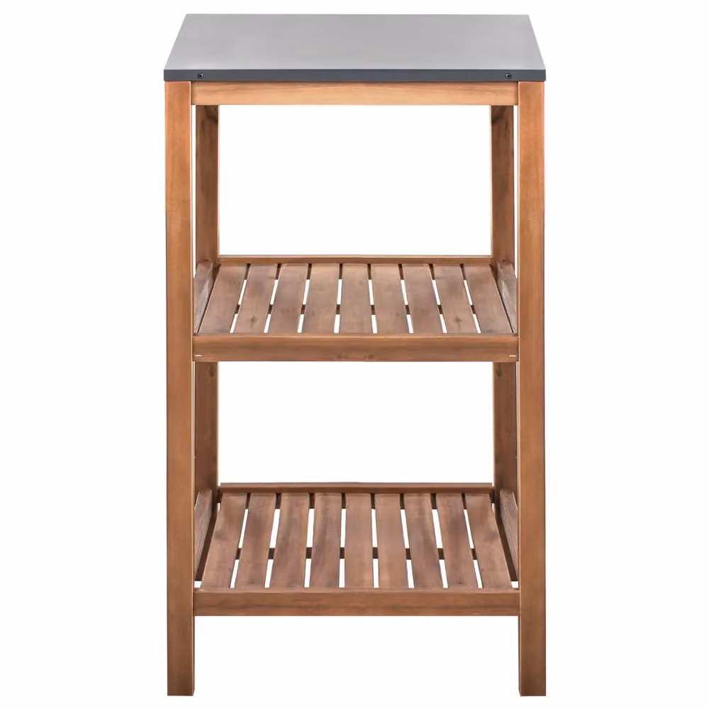Isola da giardino Beliani in legno di acacia marrone con piano in acciaio, L 50 cm x P 50 cm x H 83 cm – 2